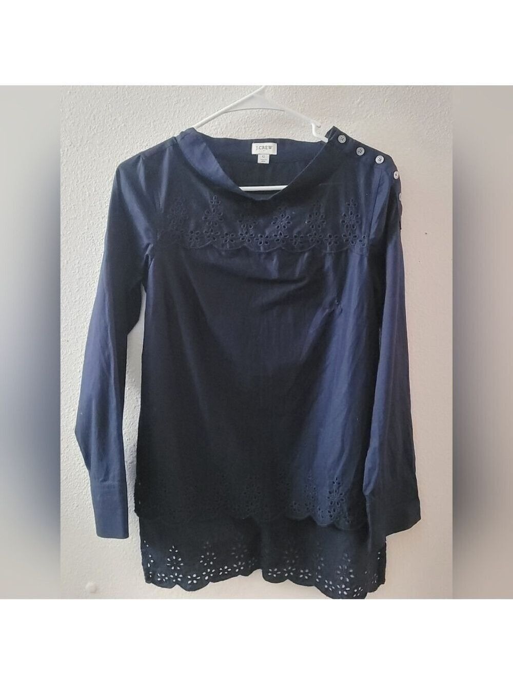 J. Crew Blue Embellished Long Sleeve Bib Collar Blouse